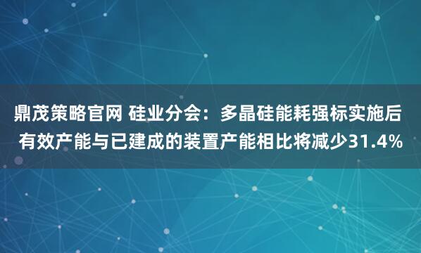 鼎茂策略官网 硅业分会：多晶硅能耗强标实施后 有效产能与已建成的装置产能相比将减少31.4%