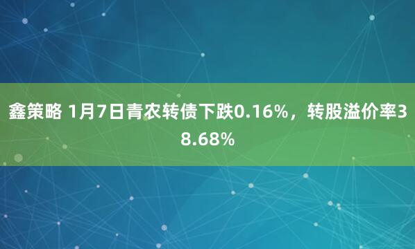 鑫策略 1月7日青农转债下跌0.16%，转股溢价率38.68%